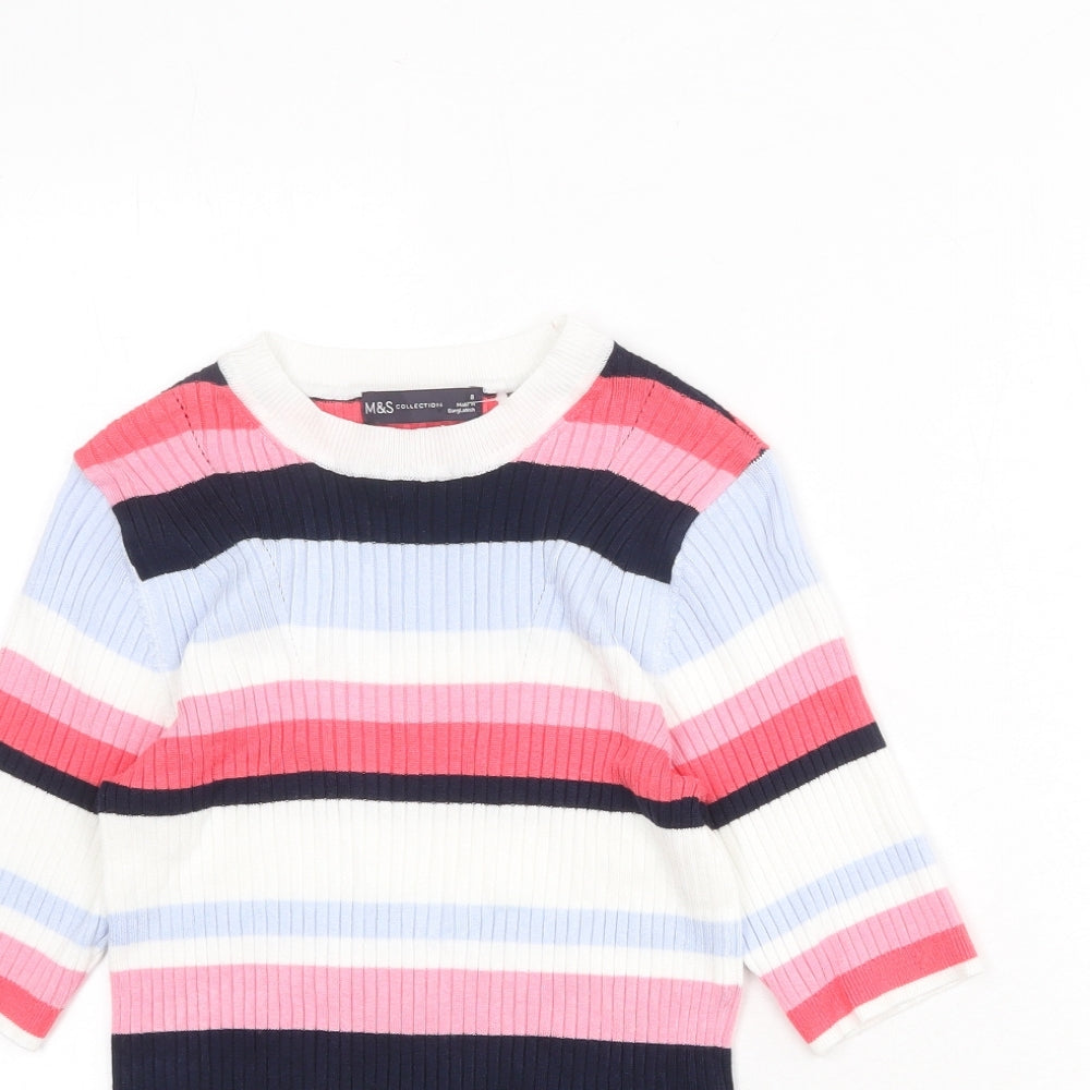 Marks and Spencer Womens Multicoloured Round Neck Striped Viscose Pullover Jumper Size 8