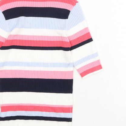 Marks & Spencer Womens Multicoloured Round Neck Striped Viscose Pullover Jumper Size 8