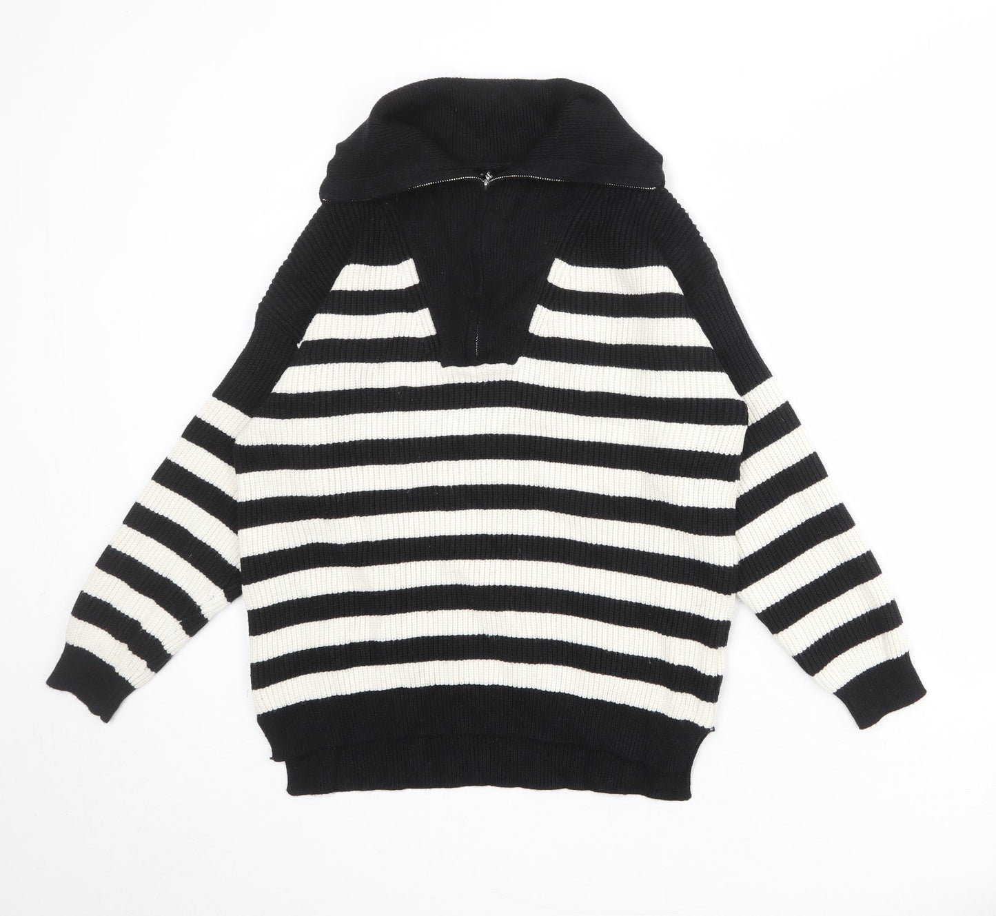 Izabel London Womens Black Collared Striped Viscose Pullover Jumper Size 10