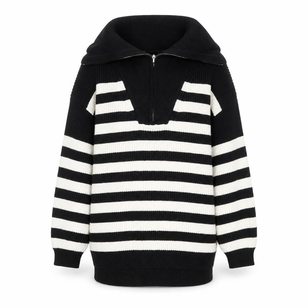 Izabel London Womens Black Collared Striped Viscose Pullover Jumper Size 10