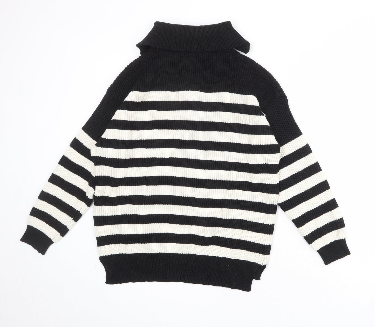Izabel London Womens Black Collared Striped Viscose Pullover Jumper Size 10