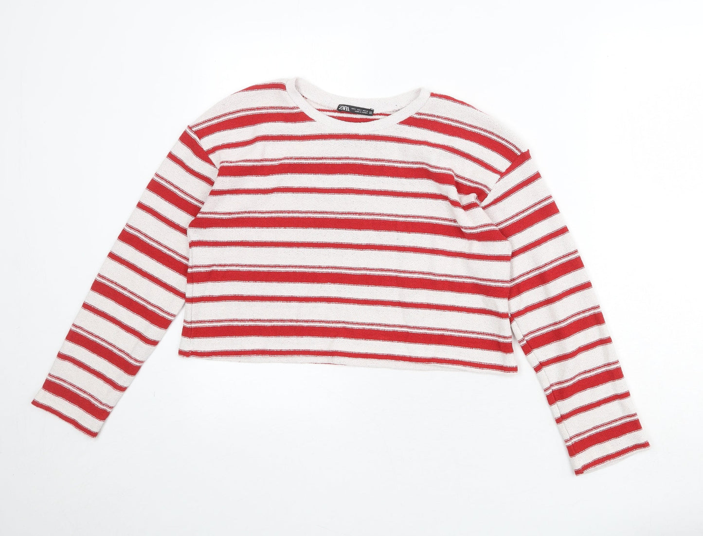 Zara Womens White Round Neck Striped Acrylic Pullover Jumper Size S
