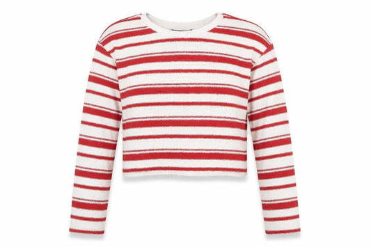 Zara Womens White Round Neck Striped Acrylic Pullover Jumper Size S