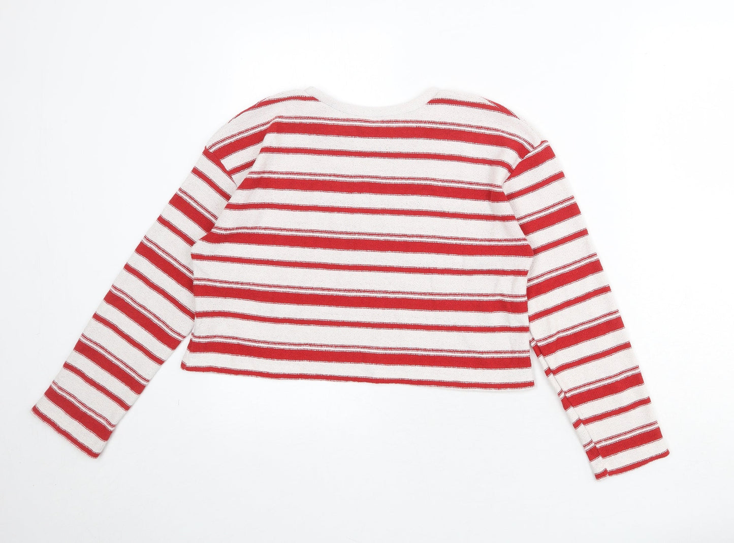Zara Womens White Round Neck Striped Acrylic Pullover Jumper Size S