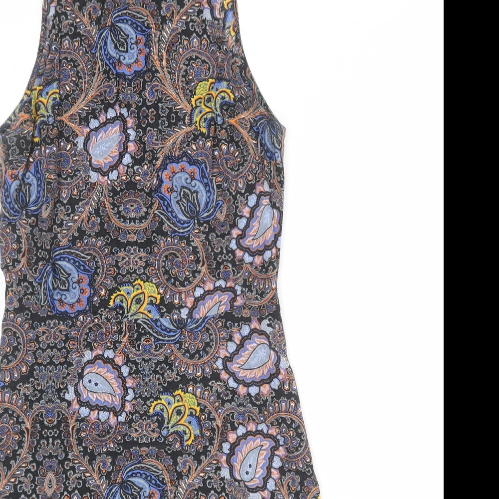 Topshop Womens Multicoloured Geometric Viscose A-Line Size 8 Round Neck Zip