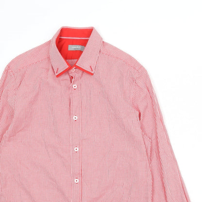 Man At LA Mens Red Check Cotton Button-Up Size S Collared Button
