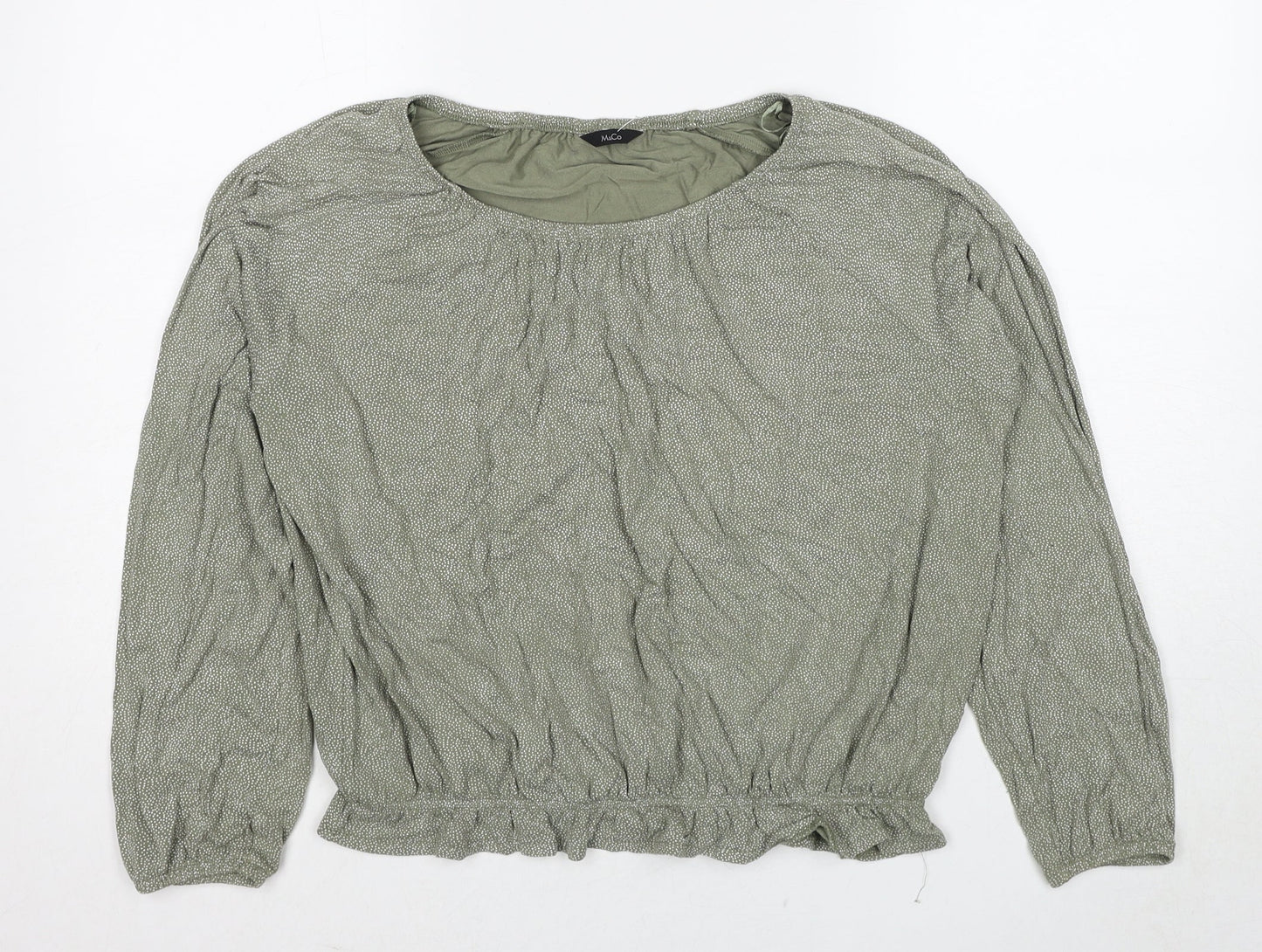 M&Co Womens Green Geometric Viscose Basic Blouse Size 12 Boat Neck