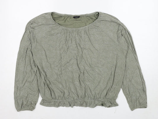 M&Co Womens Green Geometric Viscose Basic Blouse Size 12 Boat Neck