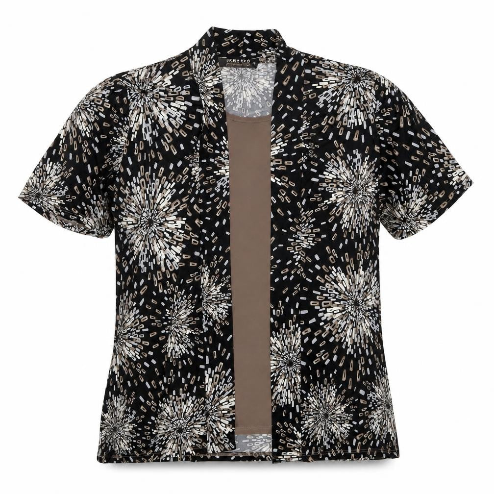 Forever Womens Multicoloured Geometric Polyester Basic Blouse Size M Round Neck - Twin Set