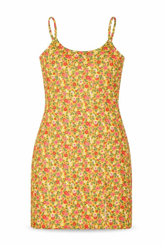 Wednesday's Girl Womens Yellow Floral Polyester Slip Dress Size XS Round Neck Pullover