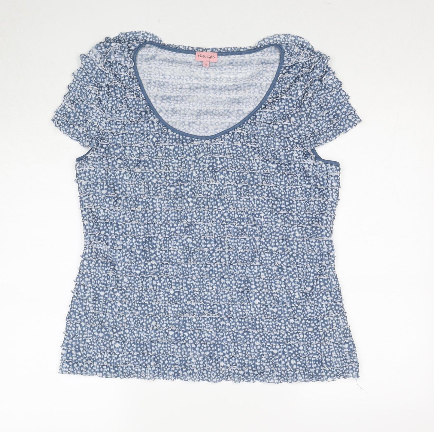 Phase Eight Womens Blue Geometric Polyester Basic T-Shirt Size 8 Scoop Neck