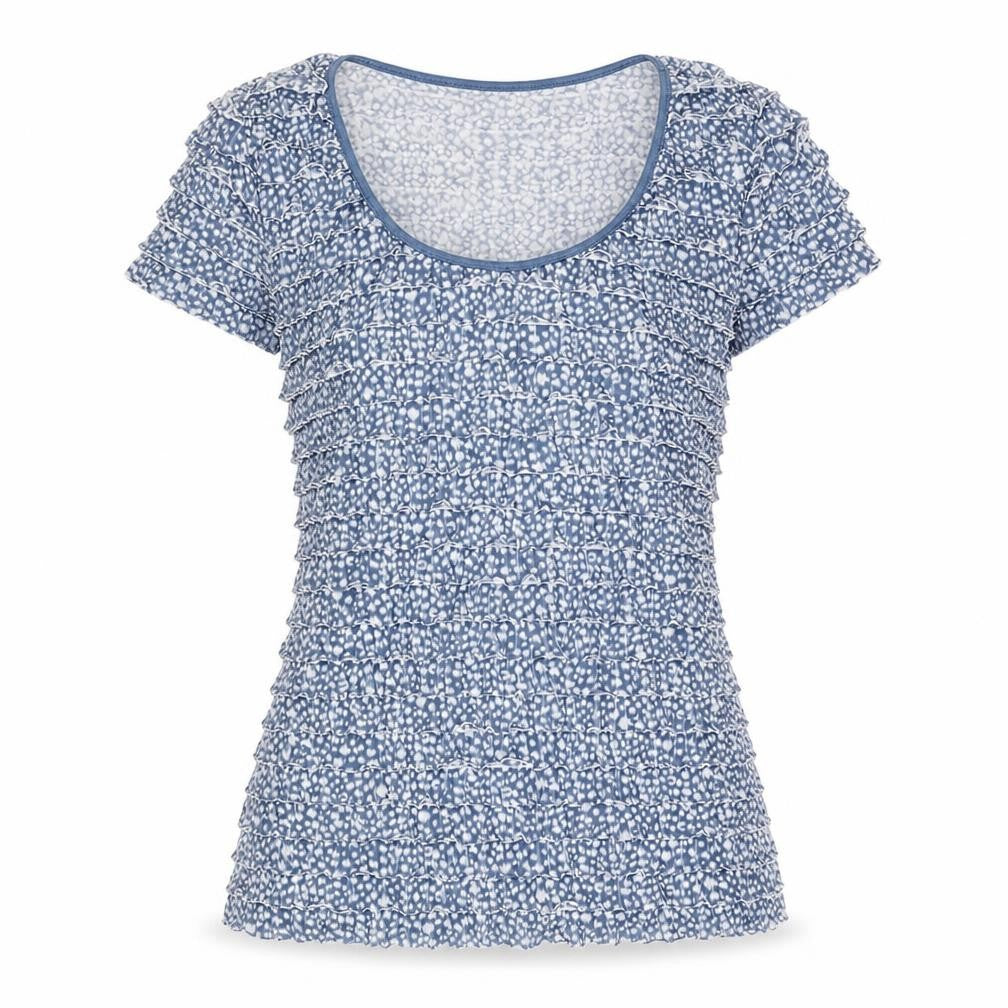 Phase Eight Womens Blue Geometric Polyester Basic T-Shirt Size 8 Scoop Neck