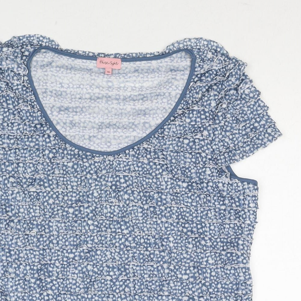 Phase Eight Womens Blue Geometric Polyester Basic T-Shirt Size 8 Scoop Neck