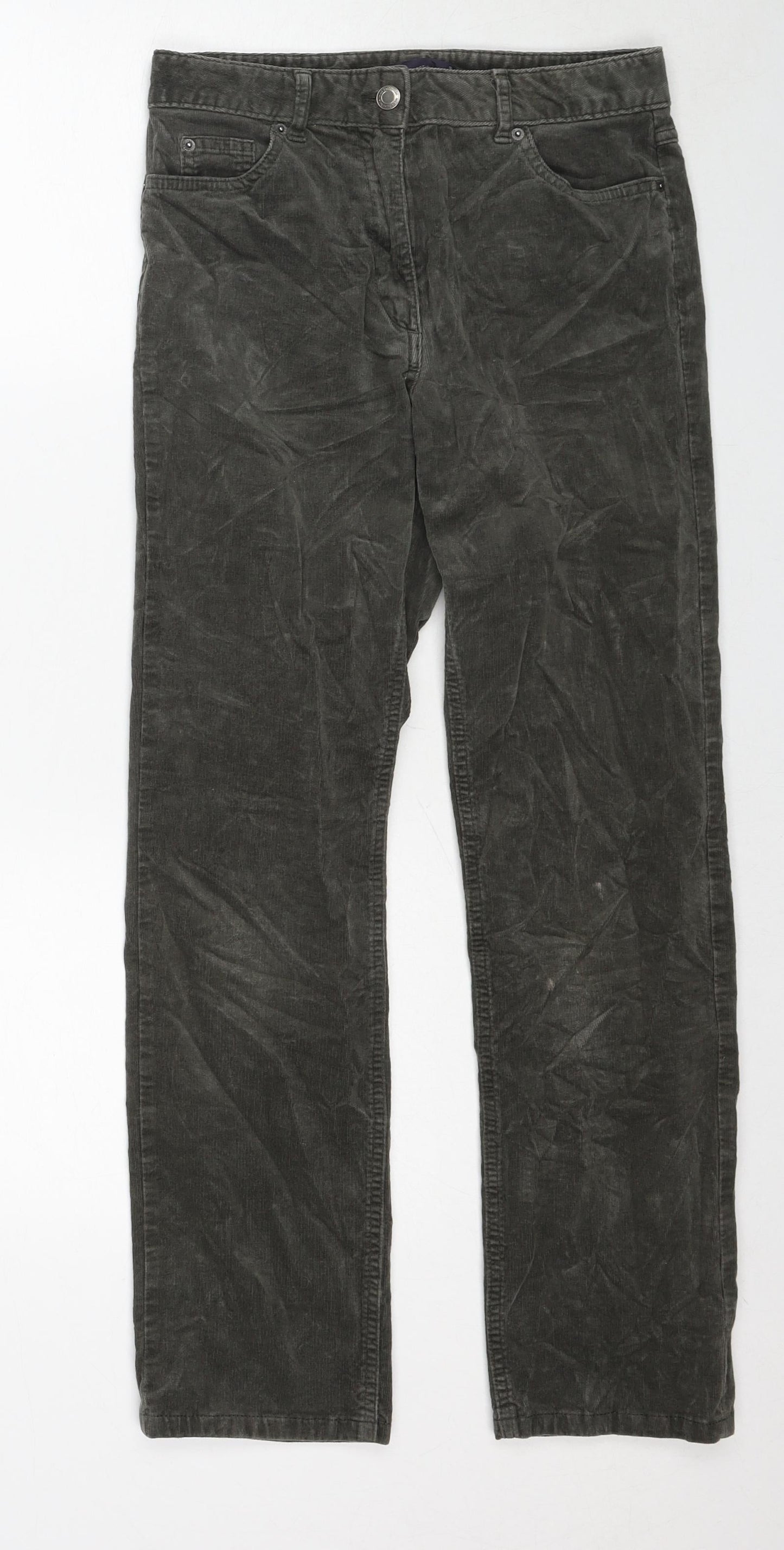 Marks and Spencer Womens Green Cotton Trousers Size 8 Regular Zip