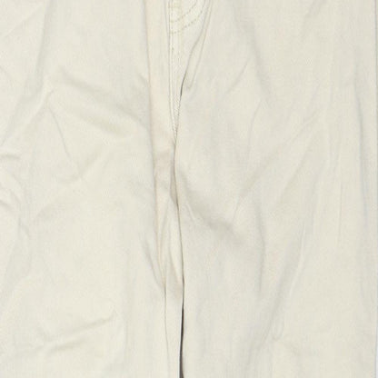 Close-up detail of Missguided women’s beige cotton mom jeans, size UK 10, regular zip