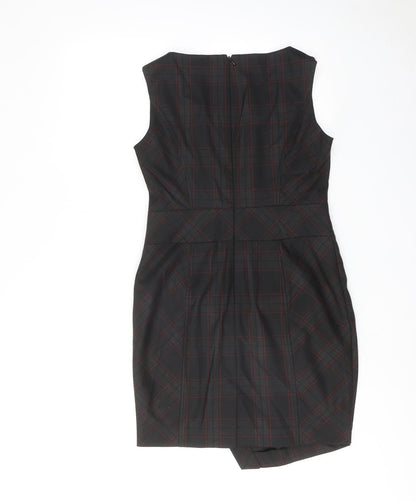 Next Womens Black Striped Polyester Shift Size 10 Round Neck Zip