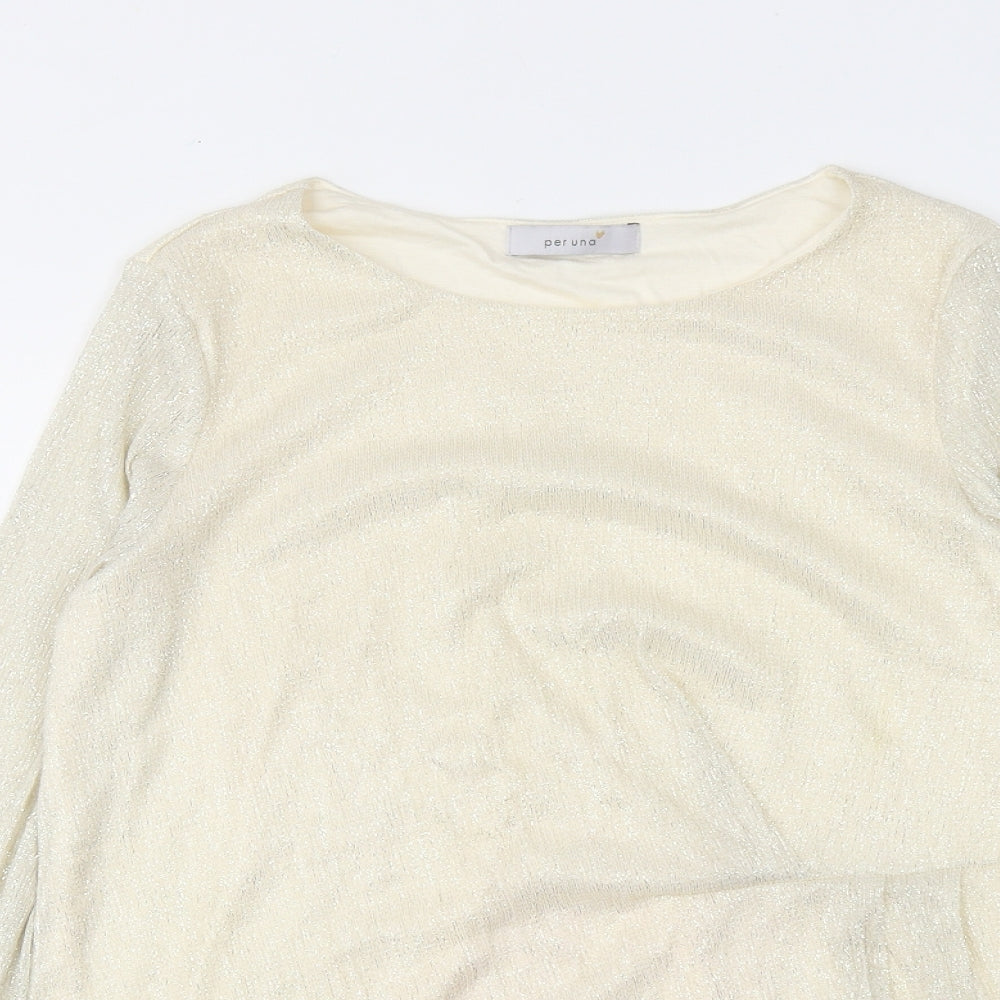 Per Una Womens Ivory Polyester Basic Blouse Size 14 Boat Neck