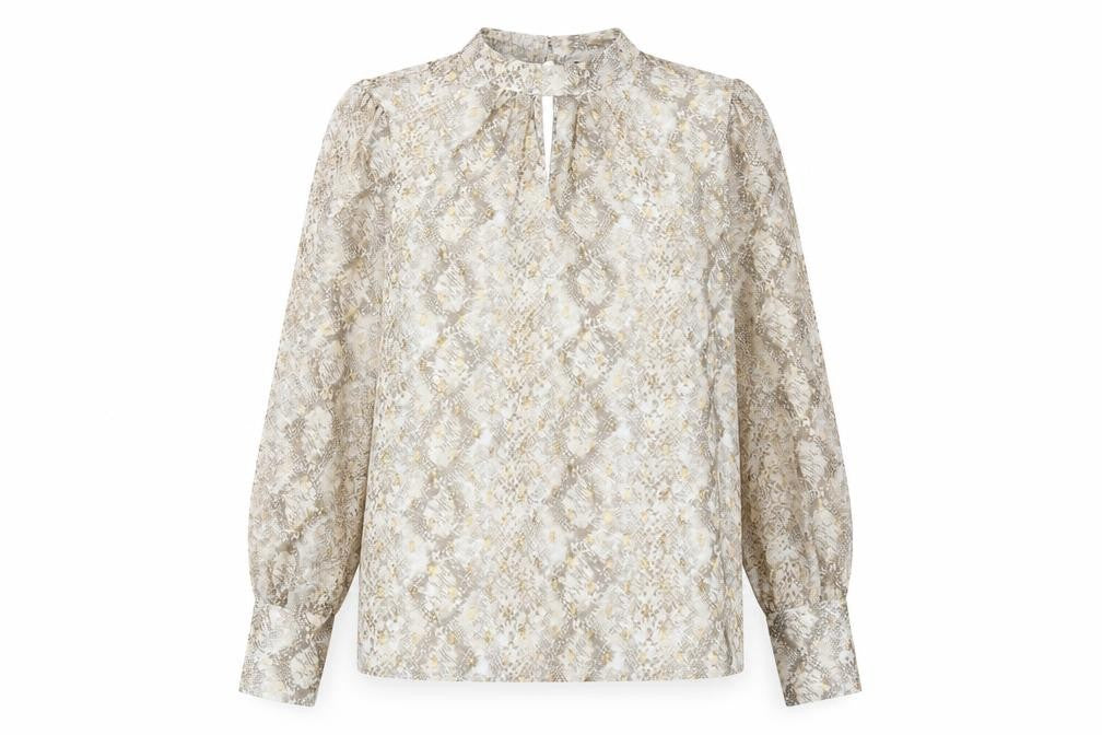 Dorothy Perkins Womens Gold Animal Print Polyester Basic Blouse Size 8 Mock Neck - Snake Print