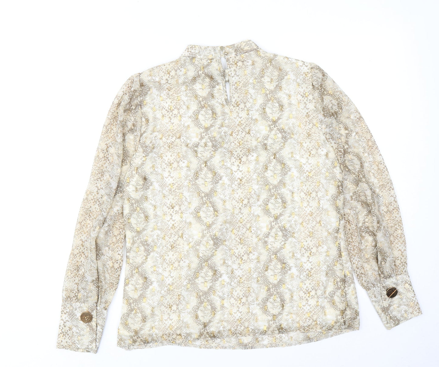 Dorothy Perkins Womens Gold Animal Print Polyester Basic Blouse Size 8 Mock Neck - Snake Print
