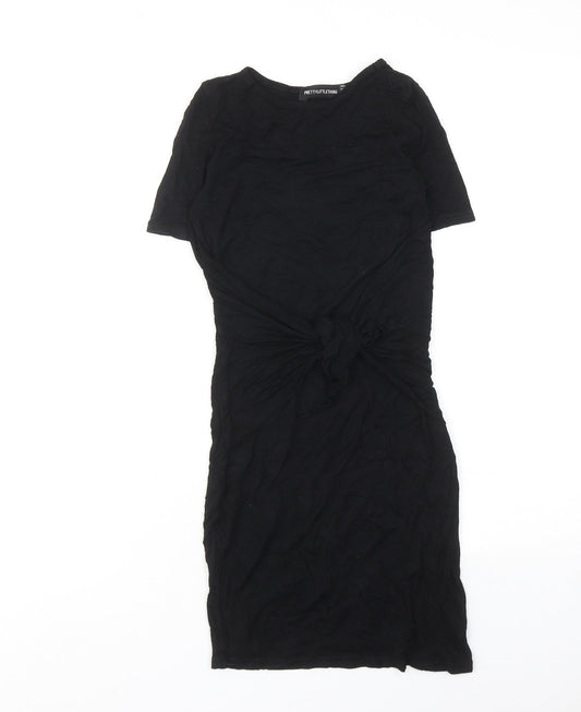 PRETTYLITTLETHING Womens Black Viscose Shift Size 6 Round Neck Pullover - Twist Detail