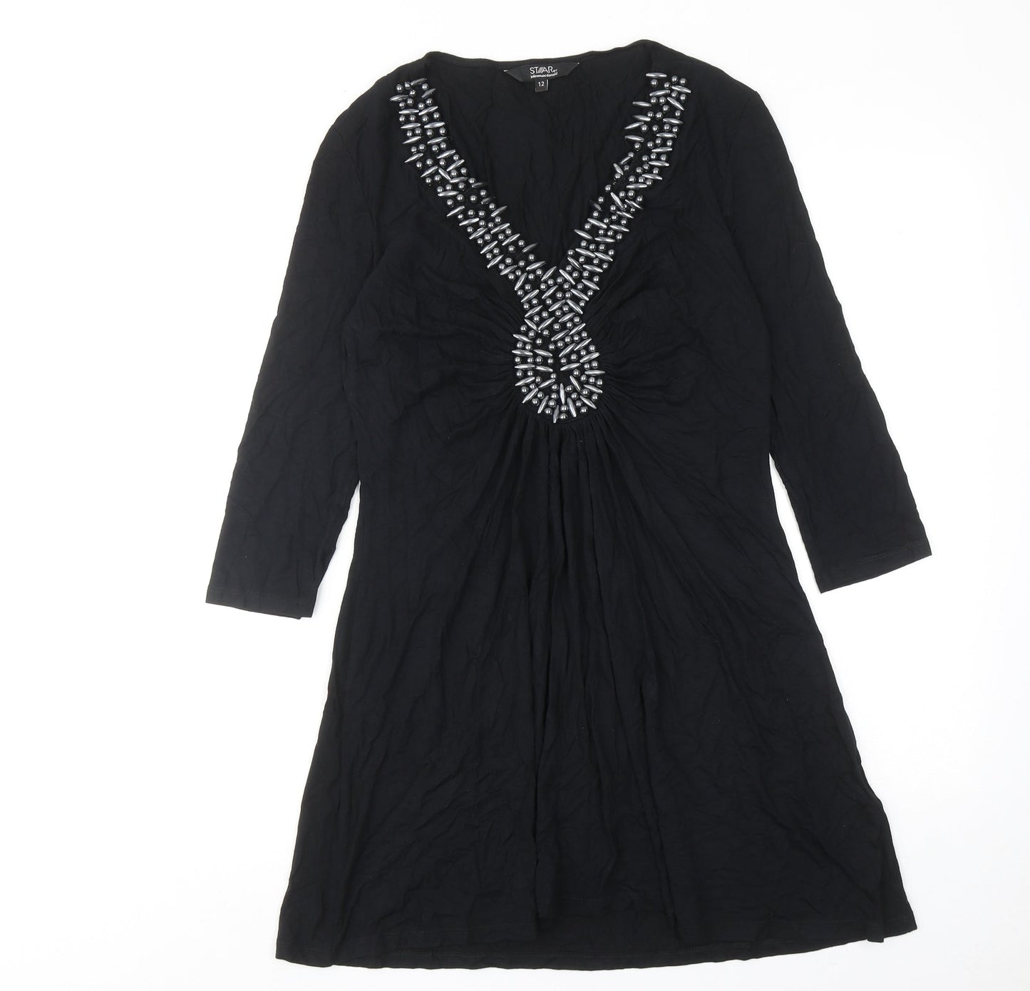 Julien Macdonald Womens Black Viscose A-Line Size 12 V-Neck Pullover