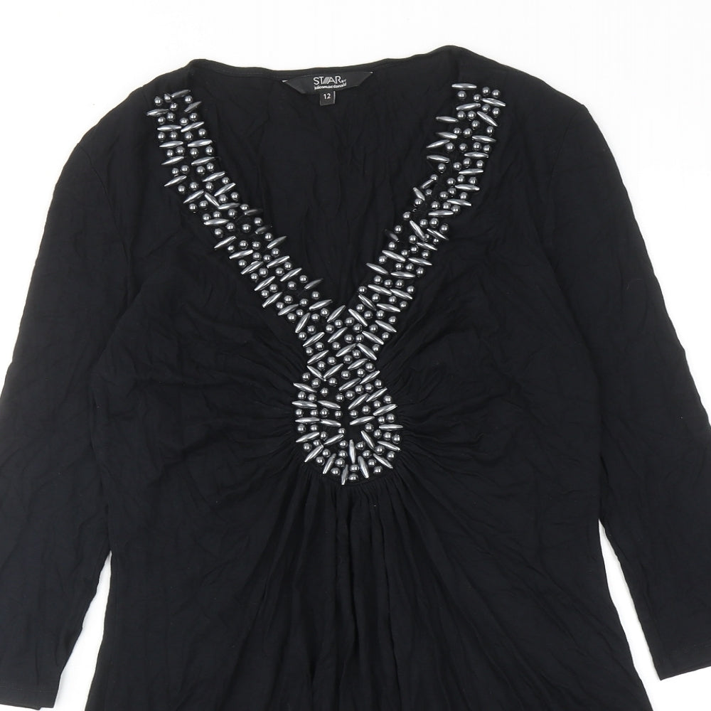 Julien Macdonald Womens Black Viscose A-Line Size 12 V-Neck Pullover