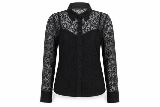 Marks and Spencer Womens Black Polyamide Basic Button-Up Size 10 Collared