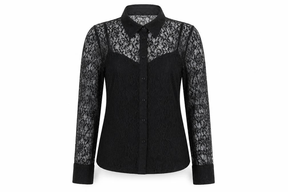 Marks & Spencer Womens Black Polyamide Basic Button-Up Size 10 Collared