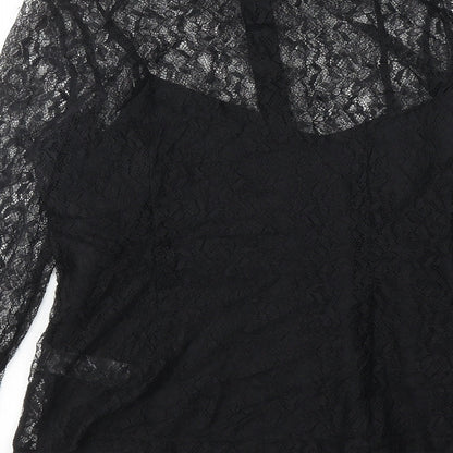 Marks & Spencer Womens Black Polyamide Basic Button-Up Size 10 Collared