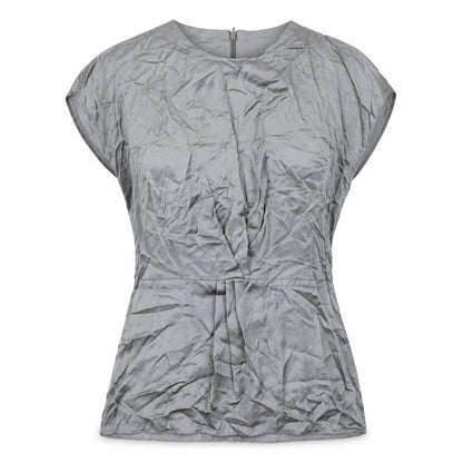Front view of Autograph women’s grey viscose basic blouse, size UK 6, round neck