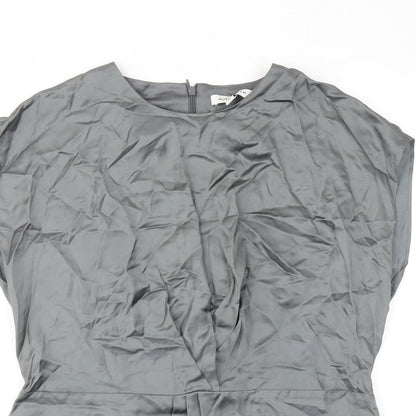 Close-up detail of Autograph women’s grey viscose basic blouse, size UK 6, round neck