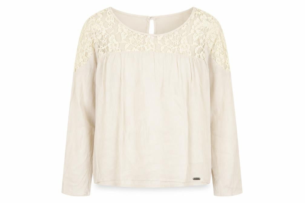 Numph Womens Beige Viscose Basic Blouse Size 12 Round Neck - Lace Neckline