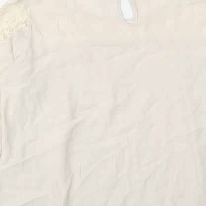 Numph Womens Beige Viscose Basic Blouse Size 12 Round Neck - Lace Neckline