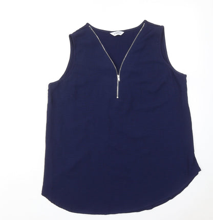 Classics Womens Blue Polyester Basic Blouse Size 12 V-Neck