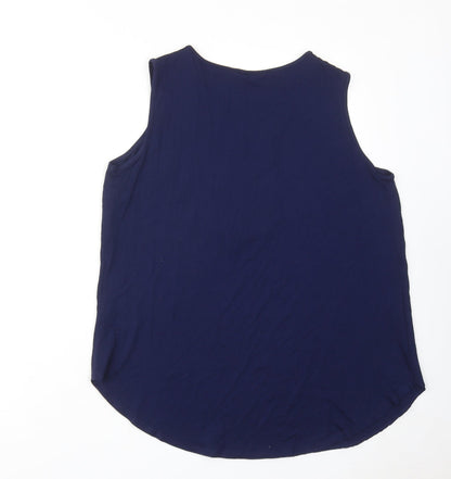 Classics Womens Blue Polyester Basic Blouse Size 12 V-Neck