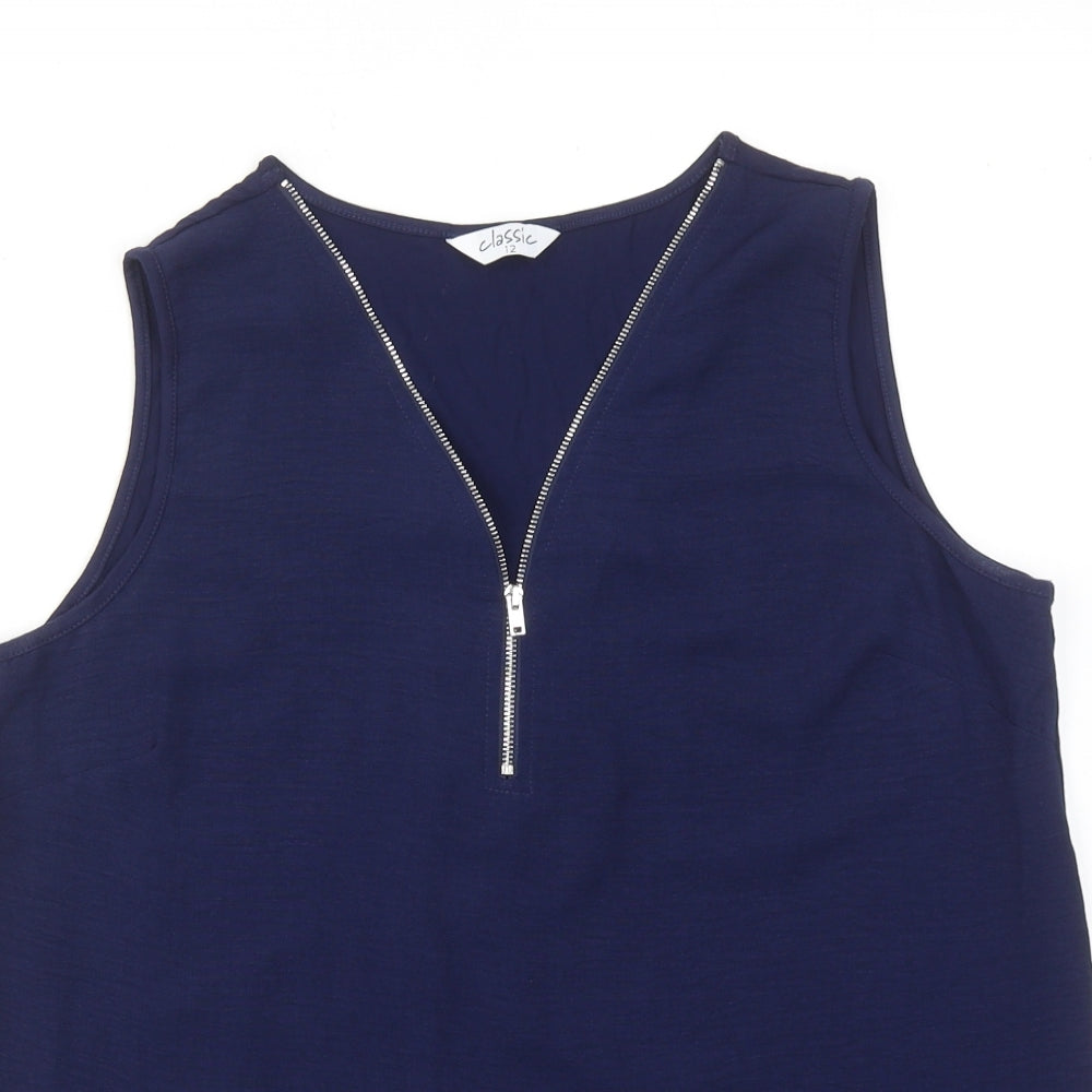 Classic Womens Blue Polyester Basic Blouse Size 12 V-Neck