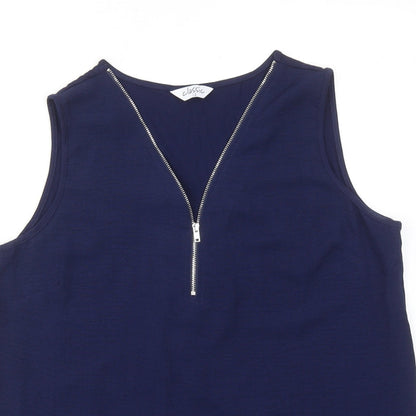 Classics Womens Blue Polyester Basic Blouse Size 12 V-Neck
