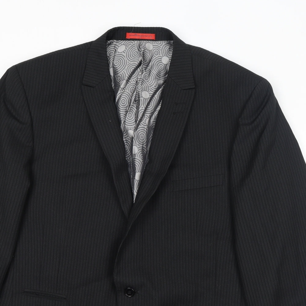 Skopes Mens Black Striped Polyester Jacket Suit Jacket Size 46 Regular - Shoulder Pads