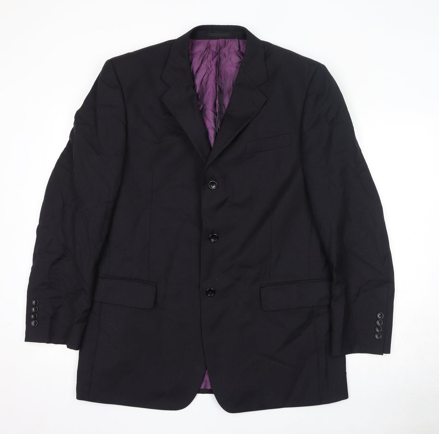 Racing Green Mens Black Wool Jacket Suit Jacket Size 42 Regular - Shoulder Pads