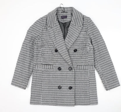 Marks & Spencer Womens Grey Geometric Pea Coat Coat Size 10 Button