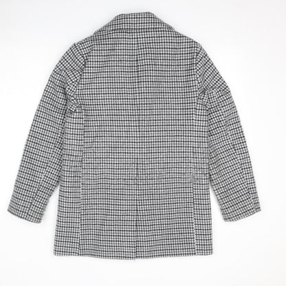Marks & Spencer Womens Grey Geometric Pea Coat Coat Size 10 Button
