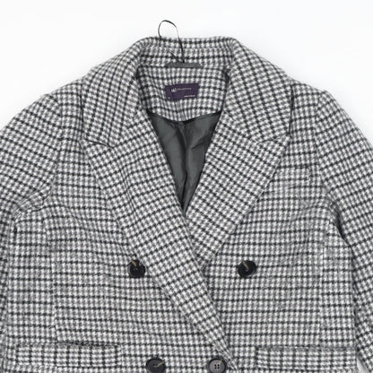 Marks & Spencer Womens Grey Geometric Pea Coat Coat Size 10 Button