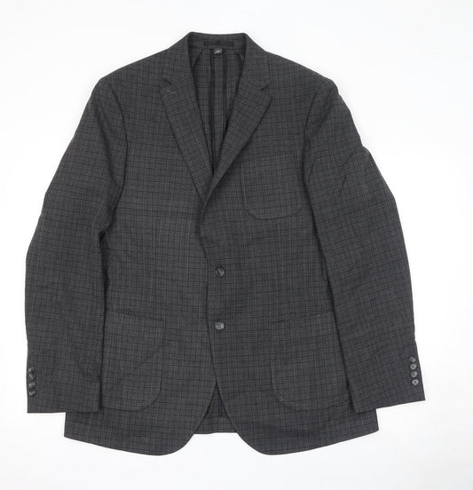 Marks and Spencer Mens Grey Plaid Polyester Jacket Suit Jacket Size 42 Regular