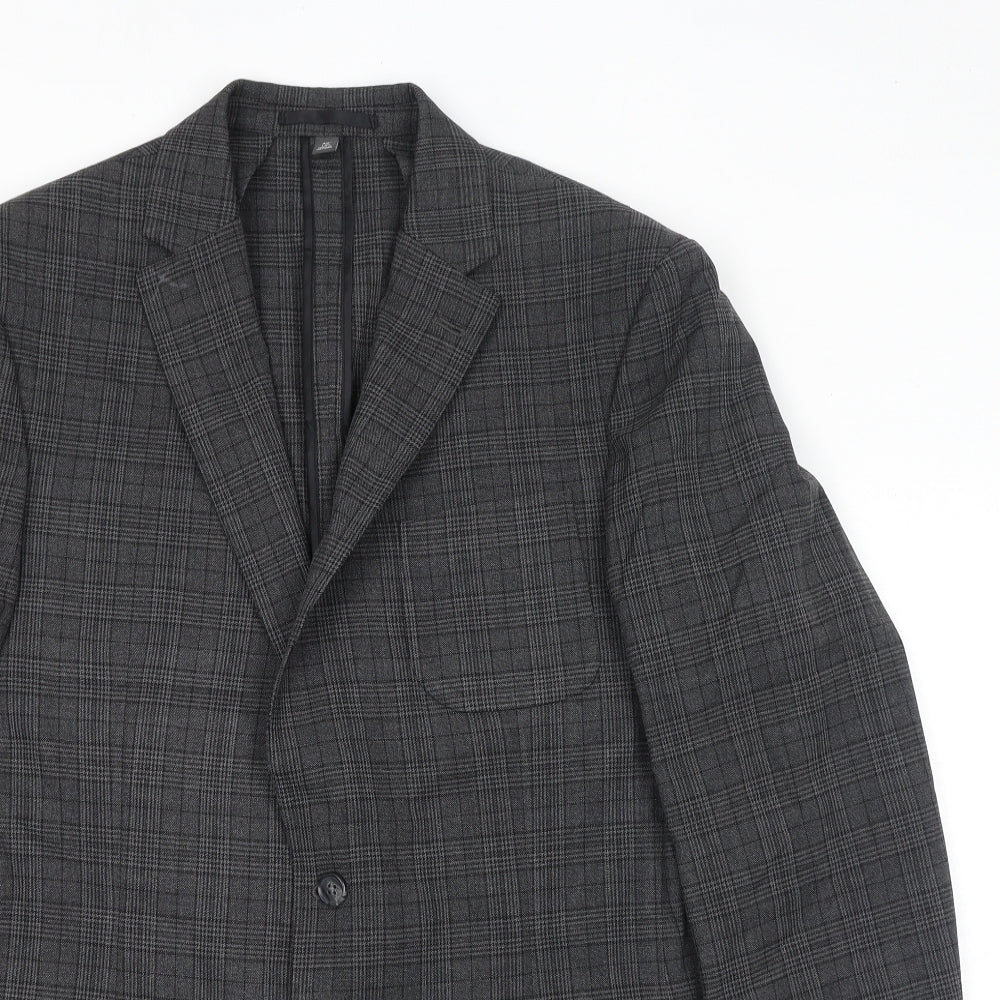 Marks and Spencer Mens Grey Plaid Polyester Jacket Suit Jacket Size 42 Regular