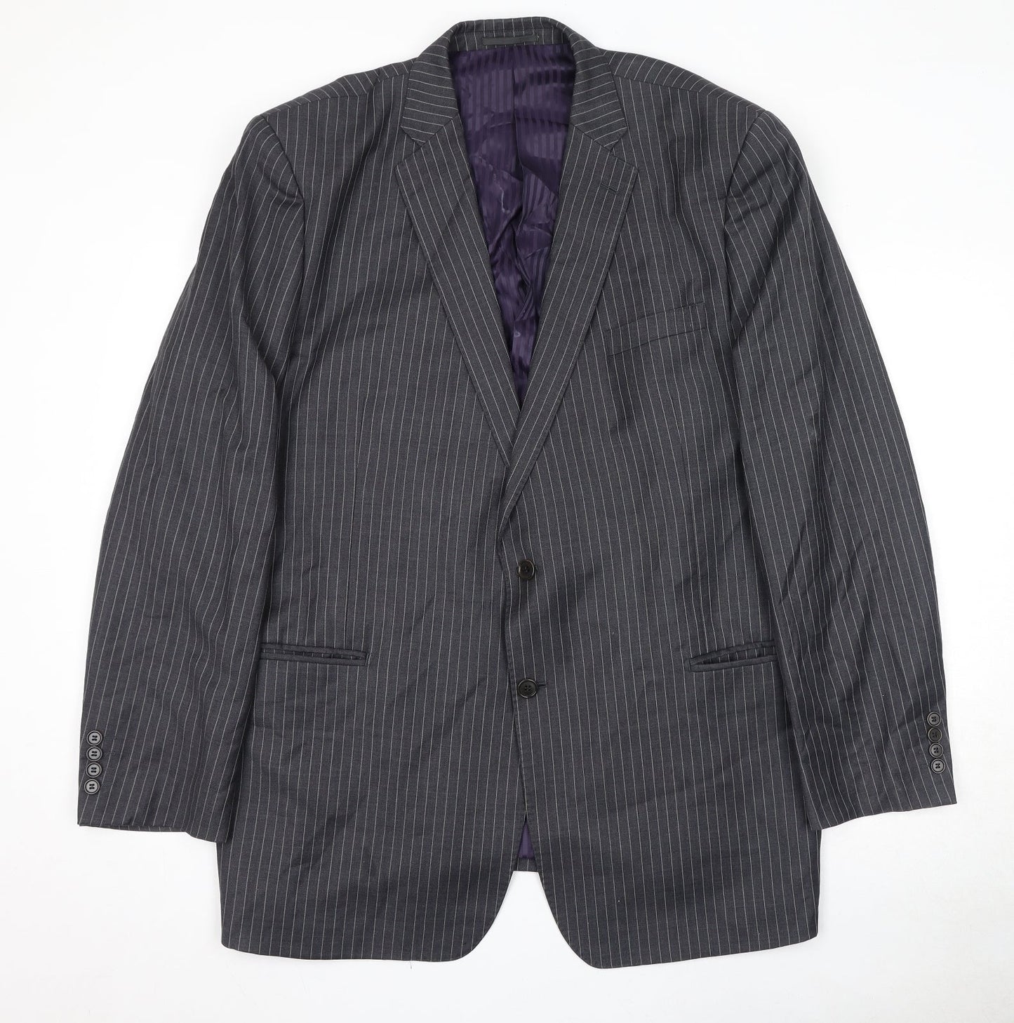 Savoy Taylors Guild Mens Grey Striped Wool Jacket Suit Jacket Size 50 Regular