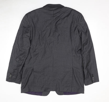 Savoy Taylors Guild Mens Grey Striped Wool Jacket Suit Jacket Size 50 Regular