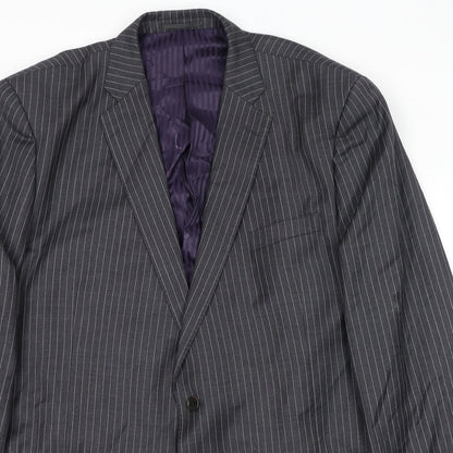 Savoy Taylors Guild Mens Grey Striped Wool Jacket Suit Jacket Size 50 Regular