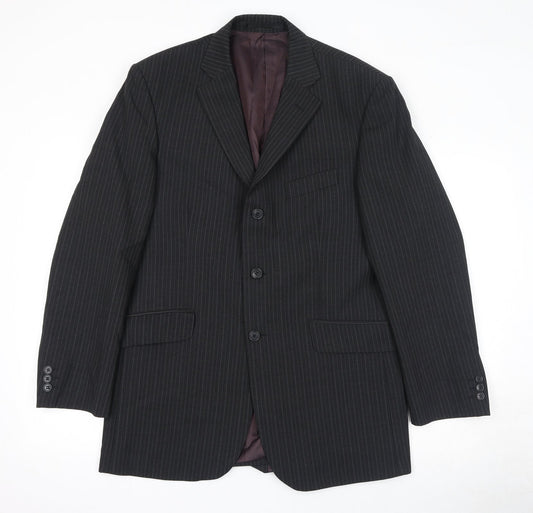 Marks and Spencer Mens Black Striped Polyester Jacket Suit Jacket Size 40 Regular
