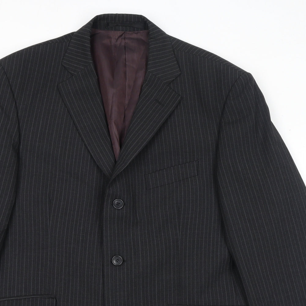 Marks and Spencer Mens Black Striped Polyester Jacket Suit Jacket Size 40 Regular