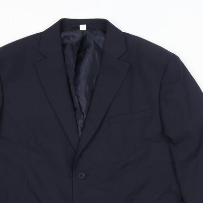 Close-up detail of Autograph men’s blue polyester jacket suit jacket, size 42, regular